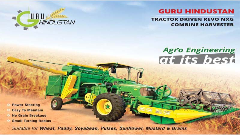 Mini combine harvester working in a paddy field